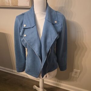 Blue Suede Moto Jacket - Women